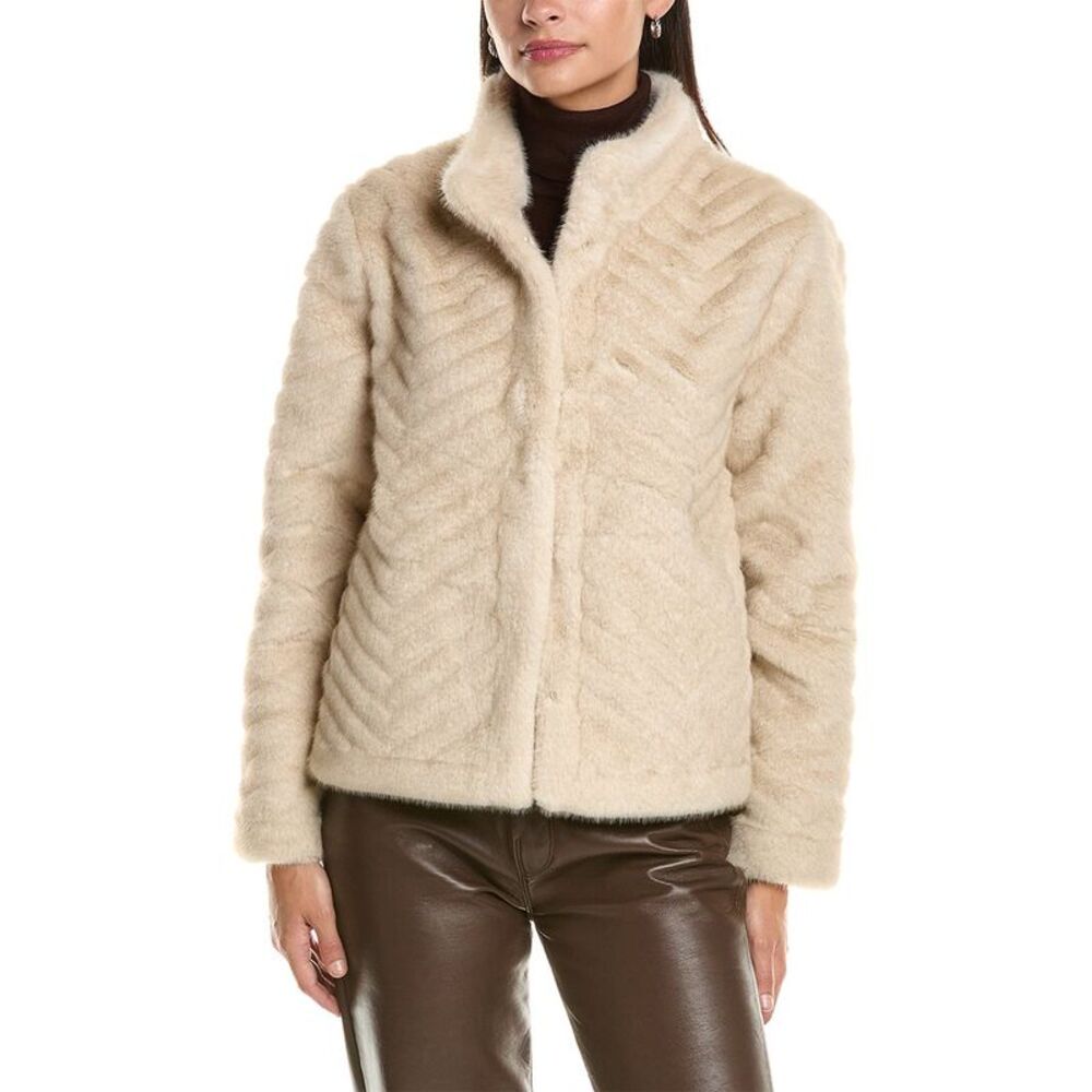 La Fiorentina Womens Striped Faux Fur Jacket, Ivory
